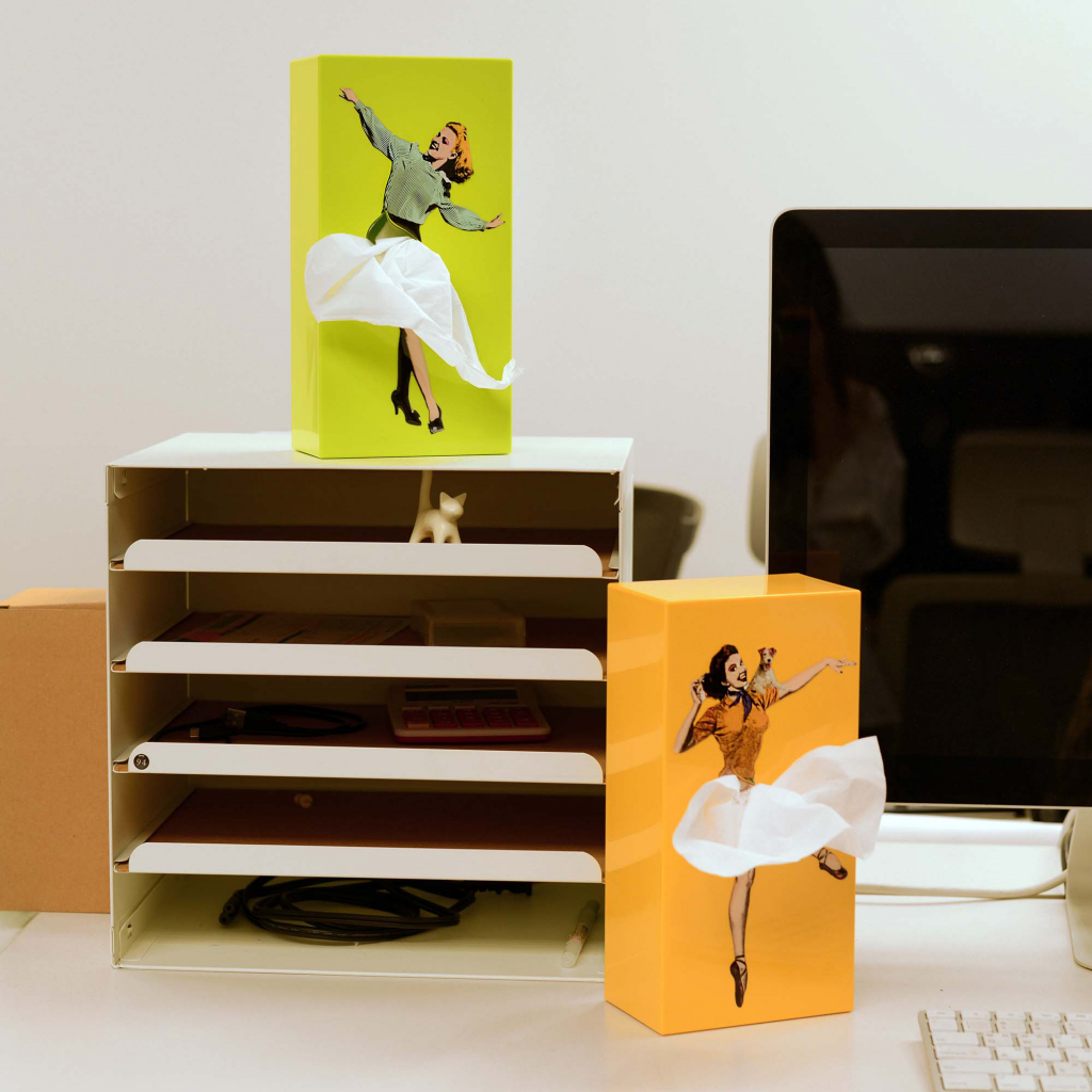 Oranje en groene SPEXTRUM Tissue Up Girl design tissuehouders