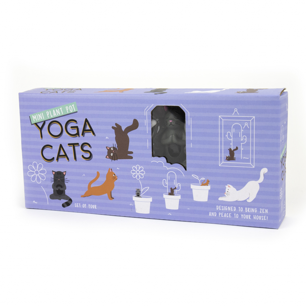 Vier Gift Republic Yoga Cats in verschillende yogahoudingen